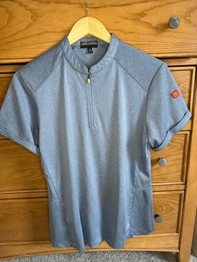 McDonald's Shirt Women's L Blue Gray 1/4 Zip Employee Workwear Short Sleeve Poly